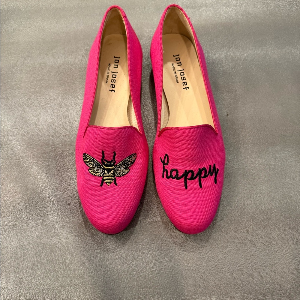 Jon Josef 🐝 Happy Pink Embroidered Women's Loafers. Size 6.5